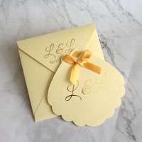 Shell Shape Wedding Invitation Card Customized Foiling Invitation with Ribbon Bow